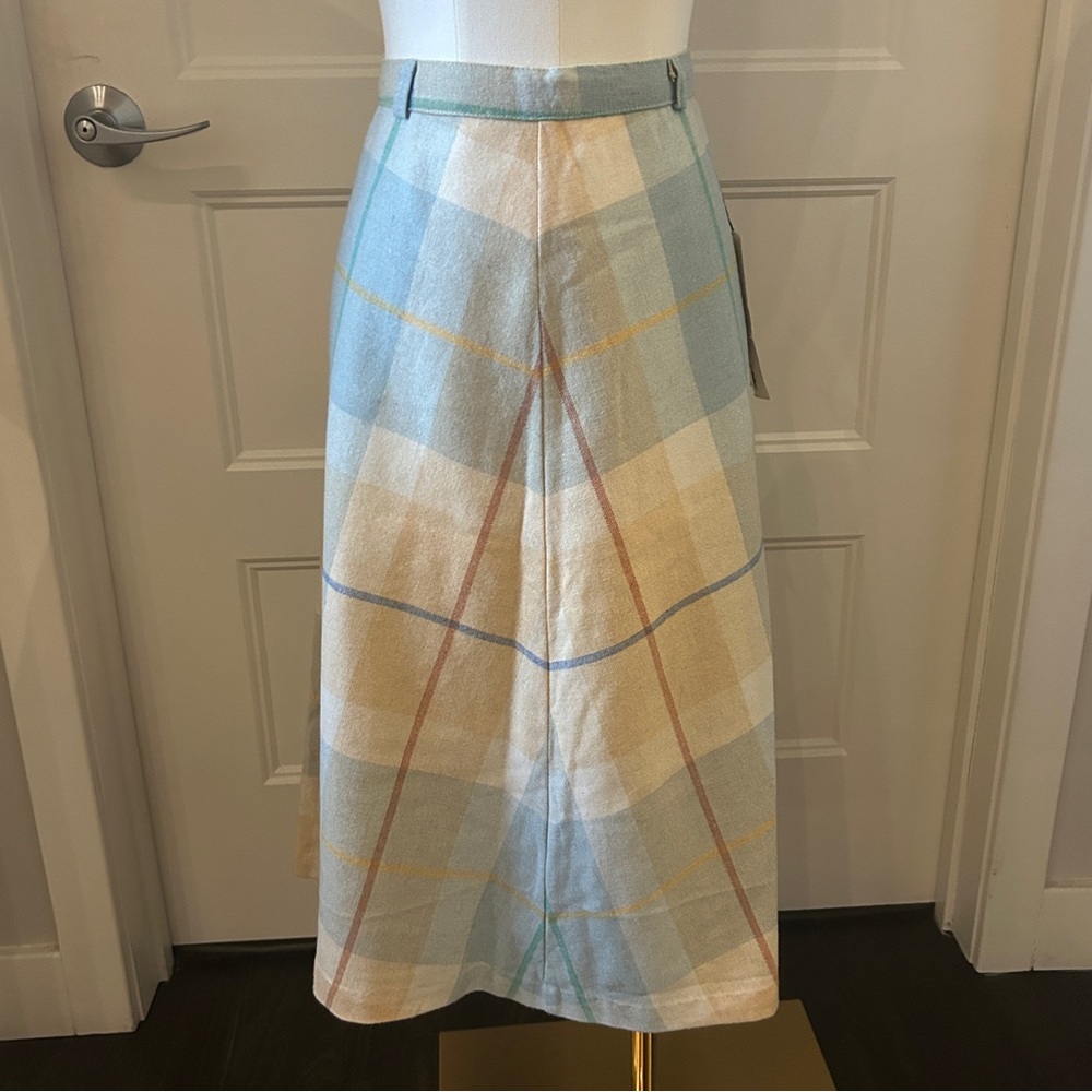 Manhattan Vintage Plaid Full Circle Wool Skirt from the ‘60s in Blue and Cream